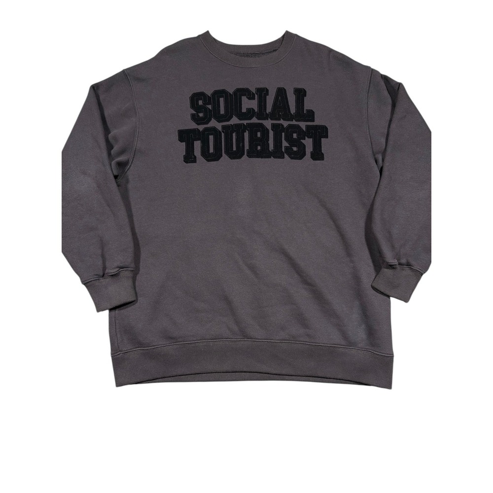 Social Tourist Crewneck Sweatshirt Womens XS Gray Graphic Pullover Casual‎